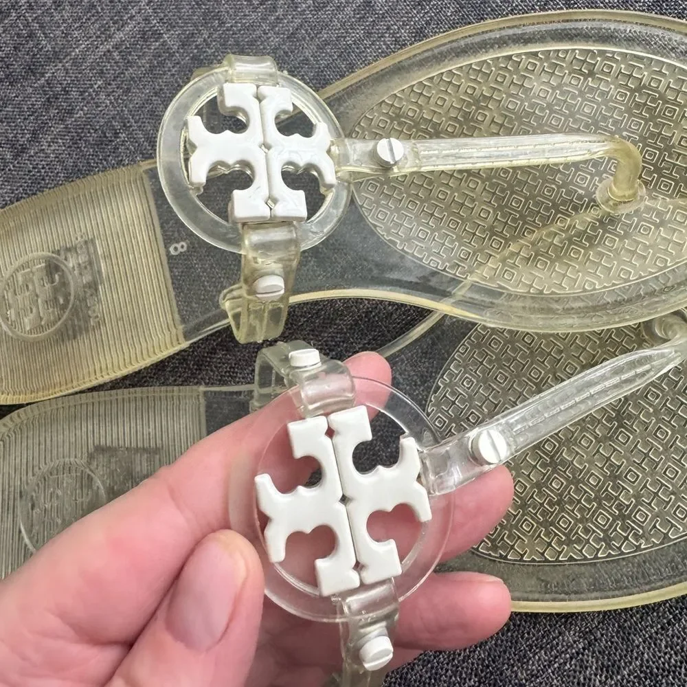 TORY BURCH Women’s Mini Miller Jelly Thong Flip Flop Sandals Clear Sz 8
